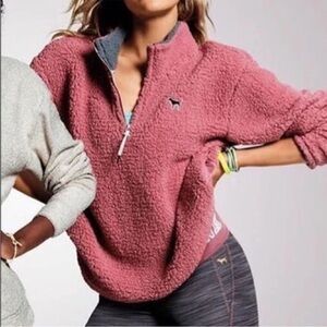 PINK Victoria's Secret Rose Pink Sherpa Quarter-Zip Pullover